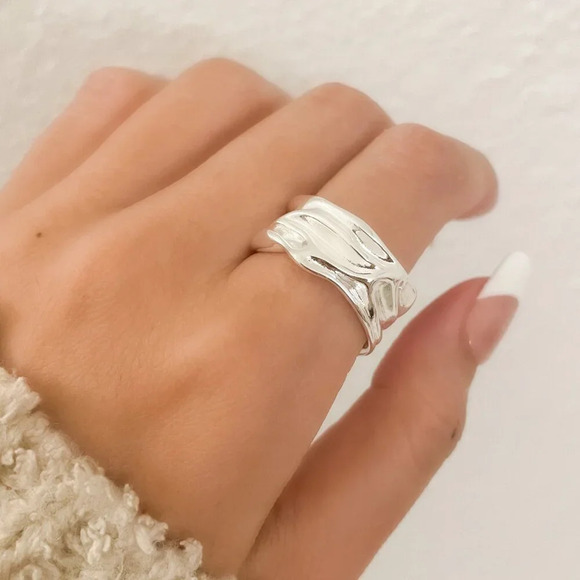 Jewelry - 925 Sterling Silver Chunky Ring Thick Ring Band Wavy Ring Textured Ring